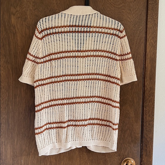 Striped crochet button front polo - Picture 4 of 5